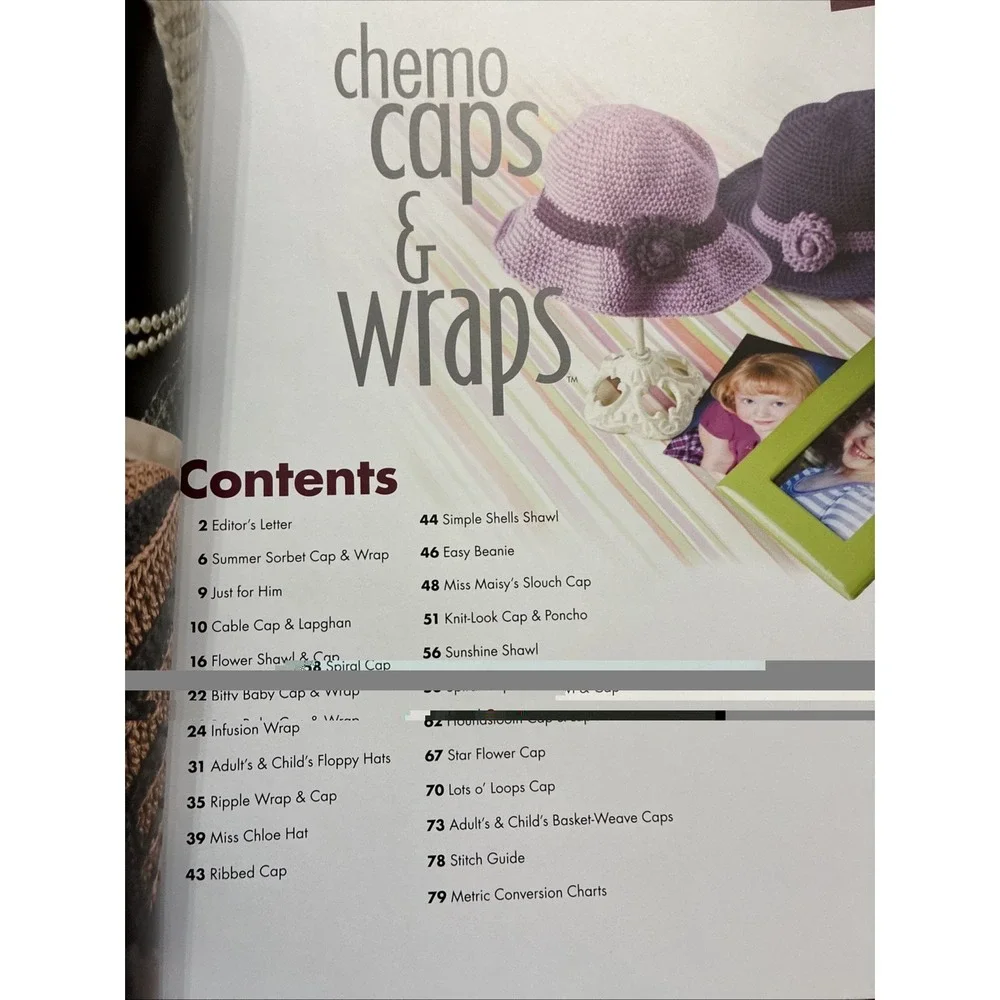 Annies Attic 871044 CHEMO CAPS & WRAPS crochet soft 80pg book designs 2013